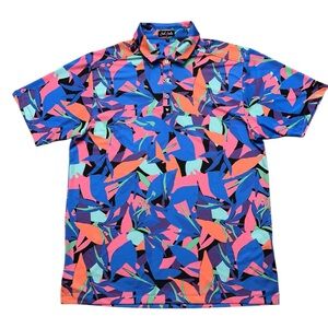Bad Birdie Polo Shirt Mens 2XL Punch Out Short Sleeve Golf Abstract Multicolor